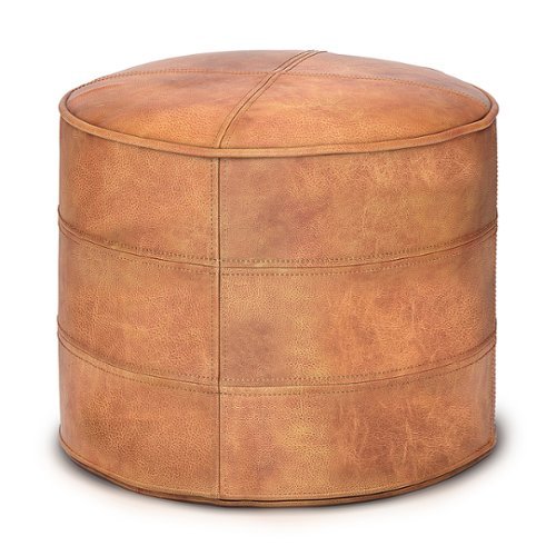 Simpli Home - Connor Round Pouf - Distressed Light Brown