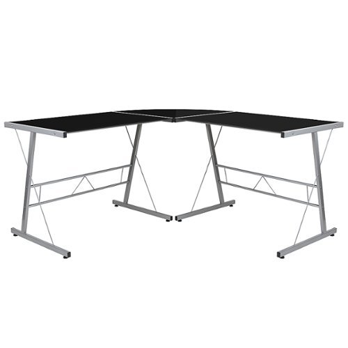Image of Flash Furniture - Ginny L Contemporary Glass Home Office Desk - Black Top/Silver Frame