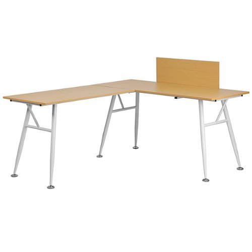 Flash Furniture - Laminate L-Shape Computer Desk with White Metal Frame - Beech