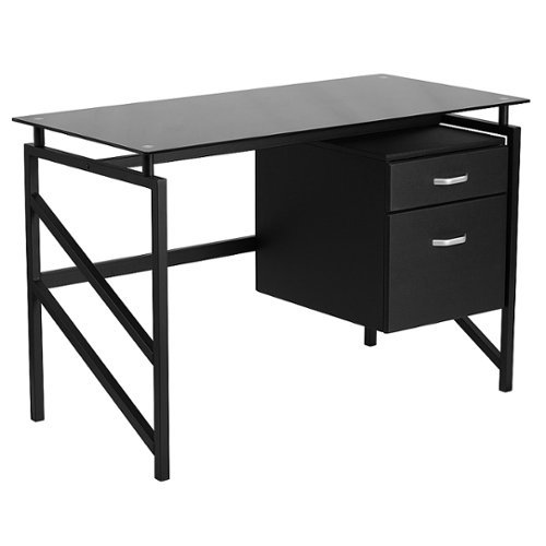 Flash Furniture - Glass Desk with Two Drawer Pedestal - Black