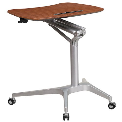 Flash Furniture - Mobile Sit-Down, Stand-Up Computer Ergonomic Desk with 28.25''W Top (Adjustable Range 29'' - 41'') - Mahogany