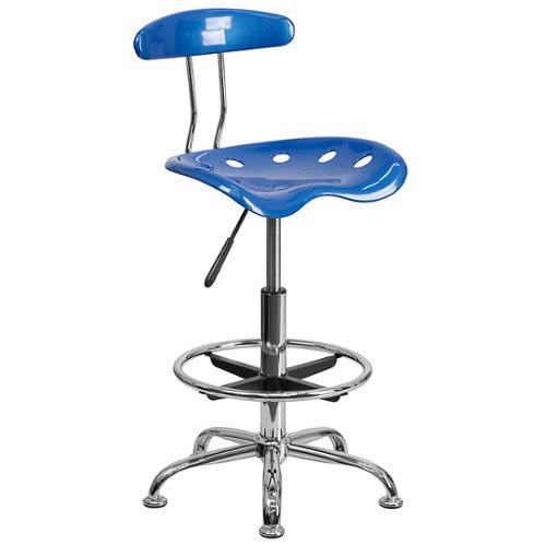 Flash Furniture - Vibrant Chrome Drafting Stool with Tractor Seat - Bright Blue