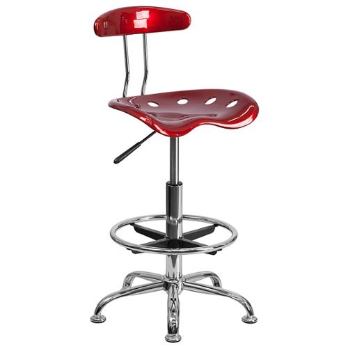 Flash Furniture - Vibrant Chrome Drafting Stool with Tractor Seat - Wine Red
