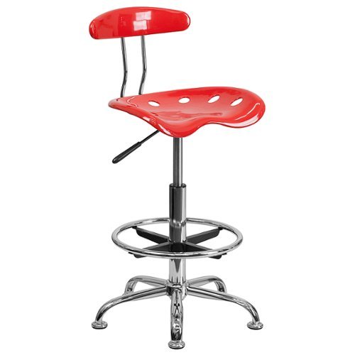 Flash Furniture - Vibrant Chrome Drafting Stool with Tractor Seat - Cherry Tomato