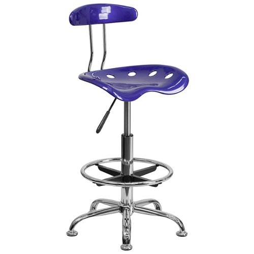 Flash Furniture - Vibrant Chrome Drafting Stool with Tractor Seat - Deep Blue