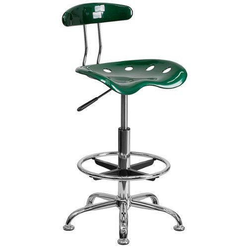 Flash Furniture - Vibrant Chrome Drafting Stool with Tractor Seat - Green
