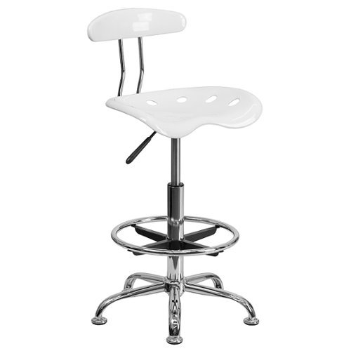 Flash Furniture - Vibrant and Chrome Drafting Stool with Tractor Seat - White