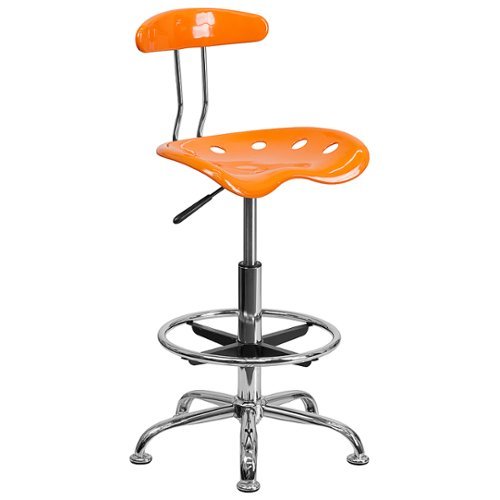 Flash Furniture - Vibrant Chrome Drafting Stool with Tractor Seat - Orange