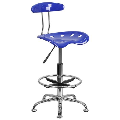 Flash Furniture - Vibrant Chrome Drafting Stool with Tractor Seat - Nautical Blue