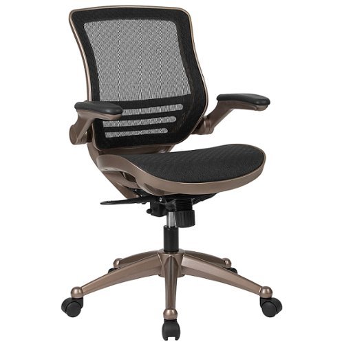Flash Furniture - Mid-Back Transparent Mesh Executive Swivel Office Chair with Flip-Up Arms - Black Mesh/Gold Frame