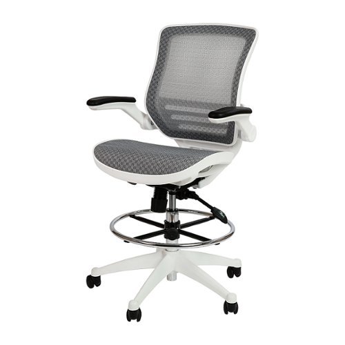 Flash Furniture - Mid-Back Transparent Mesh Drafting Chair with Flip-Up Arms - Gray Mesh/White Frame