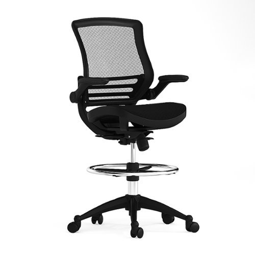 Flash Furniture - Mid-Back Transparent Mesh Drafting Chair with Flip-Up Arms - Black Mesh/Black Frame