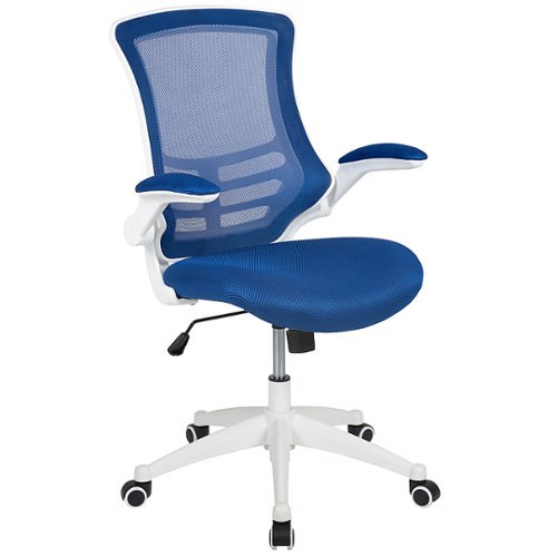 Flash Furniture - Mid-Back Mesh Swivel Ergonomic Task Office Chair with Flip-Up Arms - Blue Mesh/White Frame