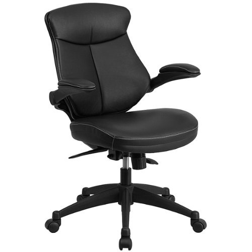 Flash Furniture - Mid-Back LeatherSoft Executive Swivel Ergonomic Office Chair with Back Angle Adjustment and Flip-Up Arms - Black