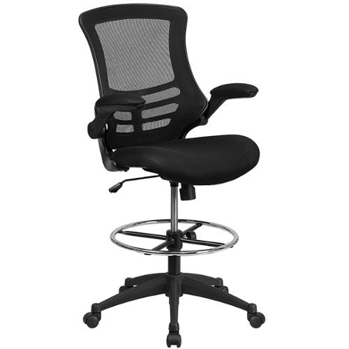 Flash Furniture - Mid-Back Mesh Ergonomic Drafting Chair with Adjustable Foot Ring and Flip-Up Arms - Black