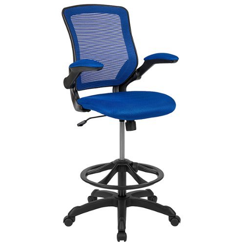 Flash Furniture - Mid-Back Mesh Ergonomic Drafting Chair with Adjustable Foot Ring and Flip-Up Arms - Blue