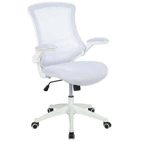 Flash Furniture - Mid-Back Mesh Swivel Ergonomic Task Office Chair with Flip-Up Arms - White Mesh/White Frame