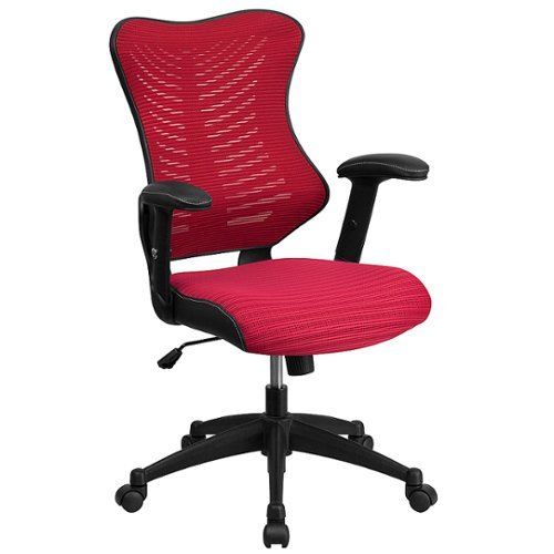 Flash Furniture - High Back Designer Mesh Executive Swivel Ergonomic Office Chair with Adjustable Arms - Burgundy Mesh