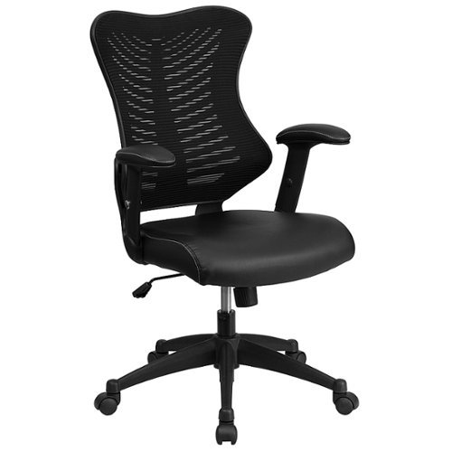 Flash Furniture - High Back Designer Mesh Executive Swivel Ergonomic Office Chair with Adjustable Arms - Black LeatherSoft/Mesh