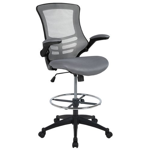 Flash Furniture - Mid-Back Mesh Ergonomic Drafting Chair with Adjustable Foot Ring and Flip-Up Arms - Dark Gray Mesh