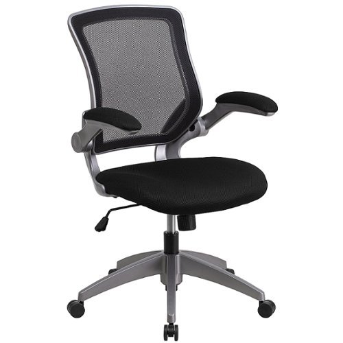Flash Furniture - Mid-Back Mesh Swivel Ergonomic Task Office Chair with Gray Frame and Flip-Up Arms - Black