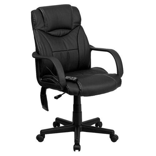 Flash Furniture - High Back Ergonomic Massaging LeatherSoft Executive Swivel Office Chair with Arms - Black