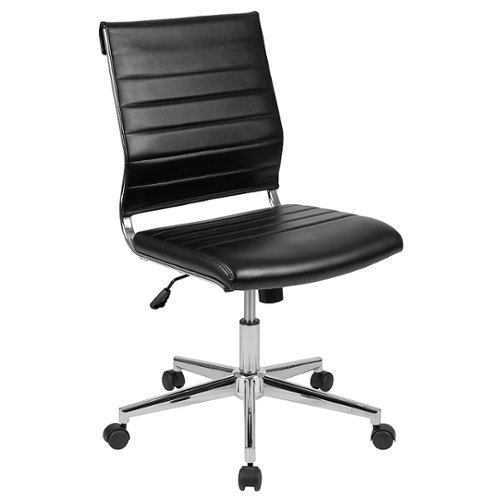 Flash Furniture - Mid-Back Armless LeatherSoft Contemporary Ribbed Executive Swivel Office Chair - Black