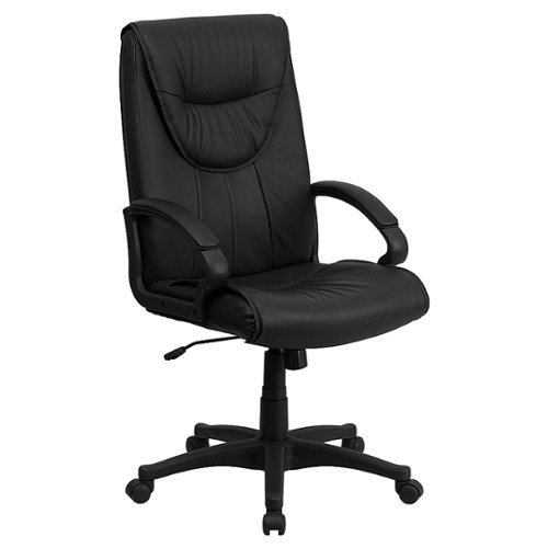 Flash Furniture - High Back Leather Executive Swivel Office Chair with Distinct Headrest and Arms - Black