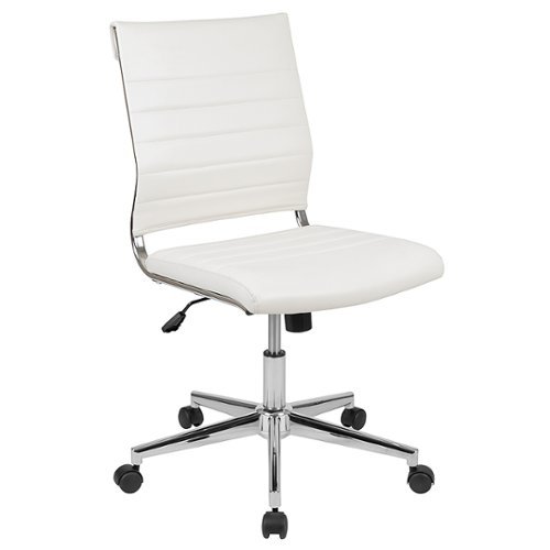Flash Furniture - Mid-Back Armless LeatherSoft Contemporary Ribbed Executive Swivel Office Chair - White