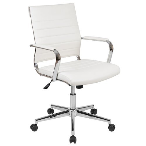 

Flash Furniture - Hansel Contemporary Leather/Faux Leather Ribbed Executive Swivel Mid-Back Office Chair - White