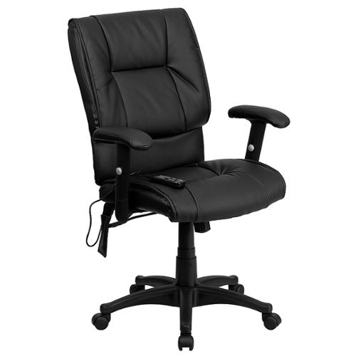 Flash Furniture - Mid-Back Ergonomic Massaging LeatherSoft Executive Swivel Office Chair with Adjustable Arms - Black