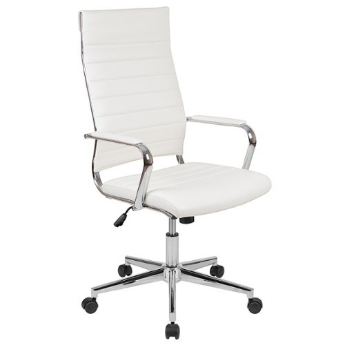 Alamont Home - Hansel Contemporary Leather/Faux Leather Executive Swivel Ribbed High Back Office Chair - White