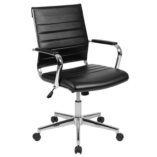 

Flash Furniture - Hansel Contemporary Leather/Faux Leather Ribbed Executive Swivel Mid-Back Office Chair - Black