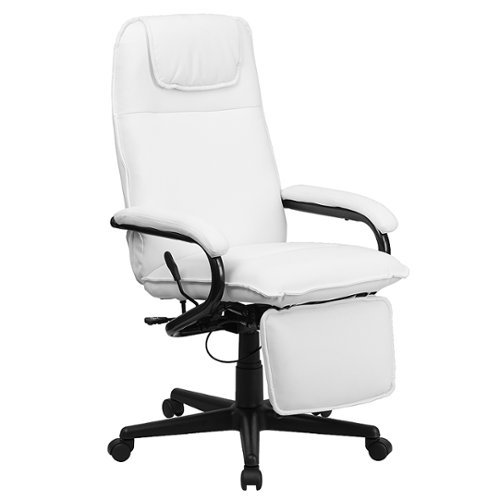 Flash Furniture - High Back LeatherSoft Executive Reclining Ergonomic Swivel Office Chair with Arms - White