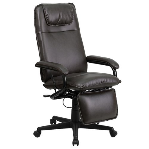 Flash Furniture - High Back LeatherSoft Executive Reclining Ergonomic Swivel Office Chair with Arms - Brown