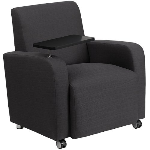 Flash Furniture - Fabric Guest Chair with Tablet Arm and Front Wheel Casters - Gray