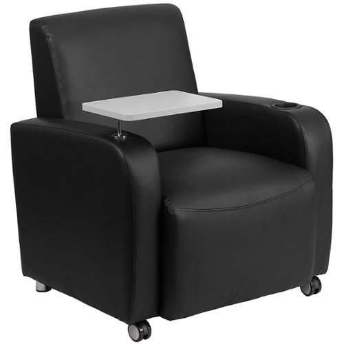 Flash Furniture - LeatherSoft Guest Chair with Tablet Arm, Front Wheel Casters and Cup Holder - Black