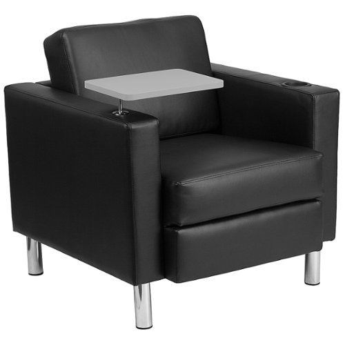 Flash Furniture - Guest Chair with Tablet Arm, Tall Chrome Legs and Cup Holder - Black LeatherSoft