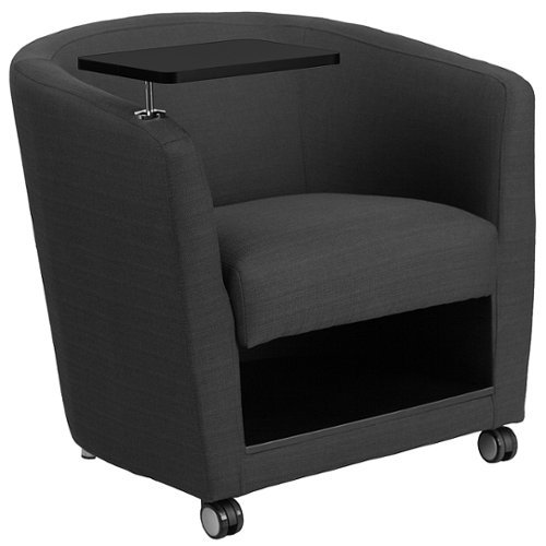 Flash Furniture - Guest Chair with Tablet Arm, Front Wheel Casters and Under Seat Storage - Charcoal Gray Fabric