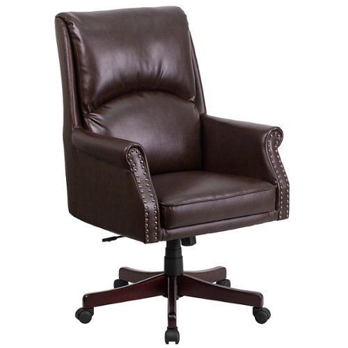 Flash Furniture - High Back Pillow Back LeatherSoft Executive Swivel Office Chair with Arms - Brown