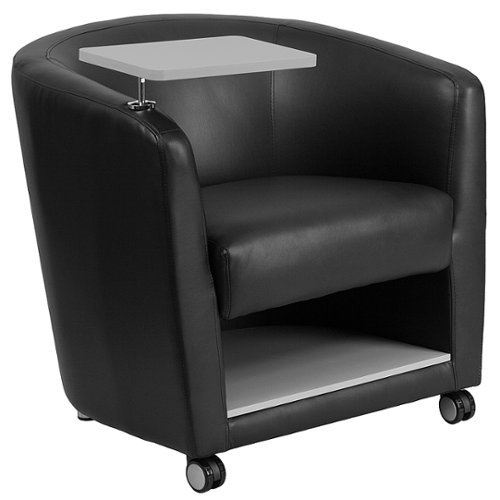 Flash Furniture - Guest Chair with Tablet Arm, Front Wheel Casters and Under Seat Storage - Black LeatherSoft