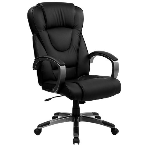 Flash Furniture - High Back LeatherSoft Executive Swivel Office Chair with Titanium Nylon Base and Loop Arms - Black