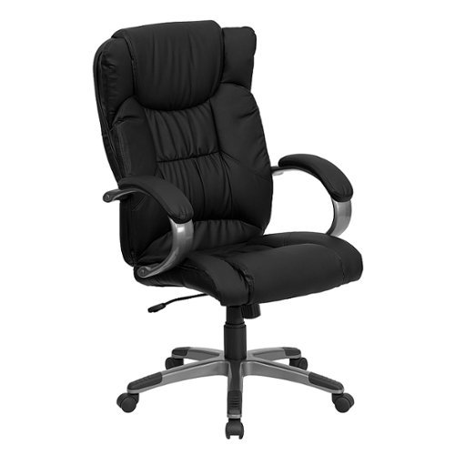 Flash Furniture - High Back LeatherSoft Soft Ripple Upholstered Executive Swivel Office Chair with Titanium Nylon Base and Loop Arms - Black