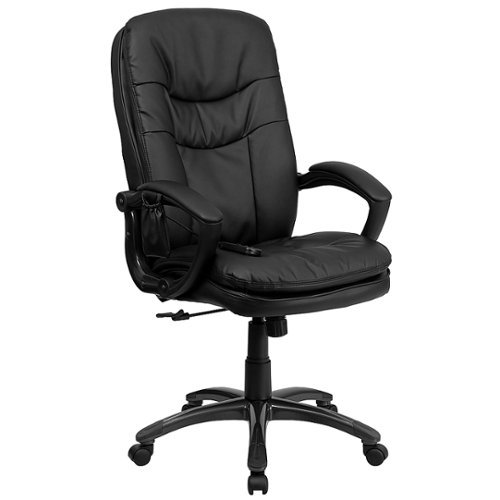 Flash Furniture - High Back Ergonomic Massaging LeatherSoft Executive Swivel Office Chair with Remote Pocket and Arms - Black