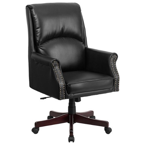 

Flash Furniture - Hansel Traditional High Back Pillow Back LeatherSoft Executive Swivel Office Chair with Arms - Black