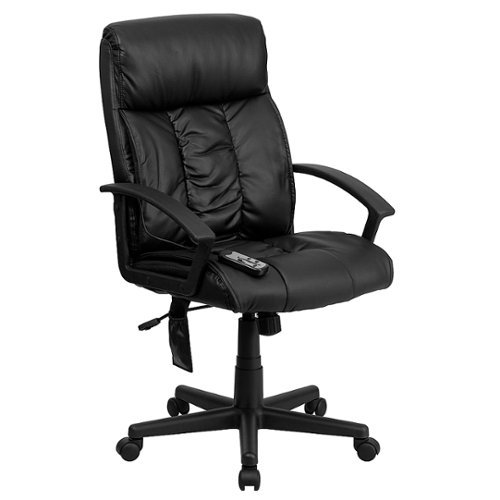 Flash Furniture - High Back Ergonomic Massaging LeatherSoft Executive Swivel Office Chair with Side Remote Pocket and Arms - Black