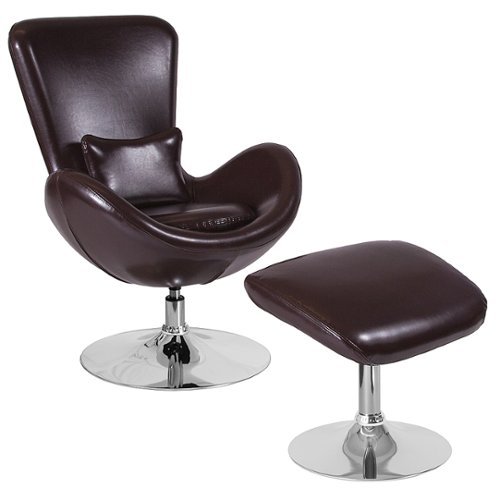 Flash Furniture - Egg Series Side Reception Chair with Bowed Seat and Ottoman - Brown LeatherSoft