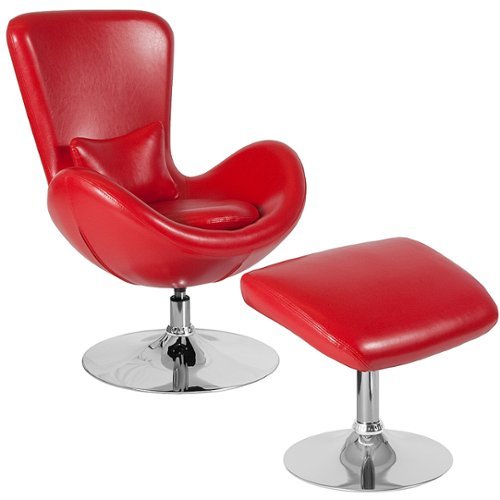 Flash Furniture - Egg Series Side Reception Chair with Bowed Seat and Ottoman - Red LeatherSoft
