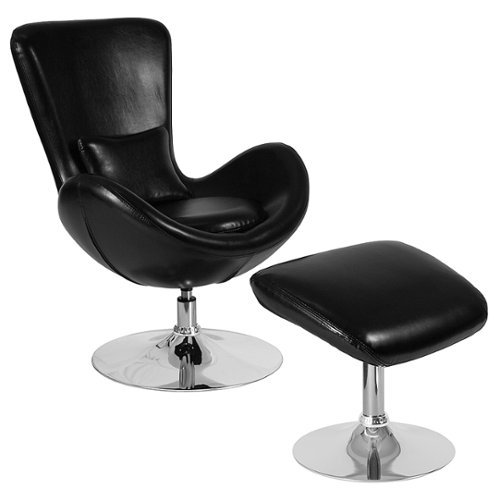 Flash Furniture - Egg Series Side Reception Chair with Bowed Seat and Ottoman - Black LeatherSoft