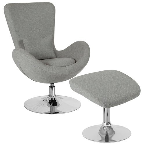 Alamont Home - Egg  Contemporary Fabric Chair and Ottoman Set - Light Gray Fabric